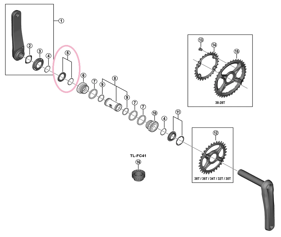 Shimano XTR FC-M9100/20/9020-B1 Kurbel - Distanzscheibe Und Ring
